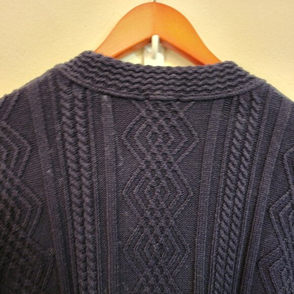 Cabi Cotton Blnd Cable Knit Cardigan Sweater Navy Blue Slat Fisherman Women M - Picture 13 of 16
